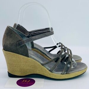 Teva Women's Riviera Taupe Suede Leather Wedge Strappy Sandals 1003968 Size 6